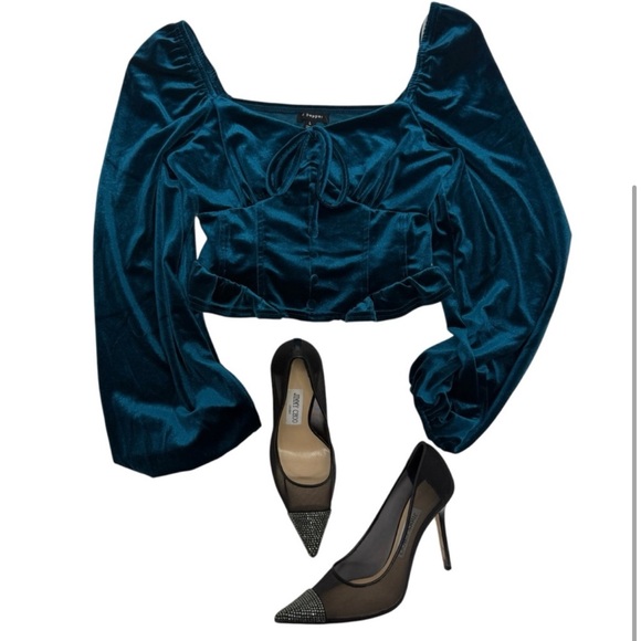 Elegant Teal Velvet Women's Top - Picture 4 of 4